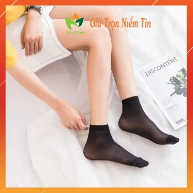 Lố 10 đôi Tất nữ đen cổ ngắn, mỏng mềm dai, giấy Hàn Quốc - Giá chỉ 29.000₫