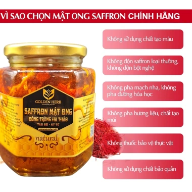 Lọ 380ml Mật ong ngâm Saffron Đông trùng hạ thảo, Táo đỏ, Kỷ tử - Giá chỉ 450k