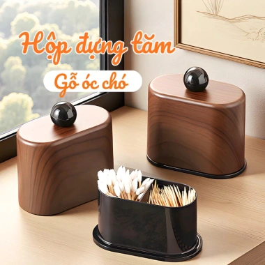 Lọ Đựng Tăm Gỗ Óc Chó Vintage Cao Cấp Hộp Bồng Nắp Đậy Tròn Chống Bụi Giá 70.000₫