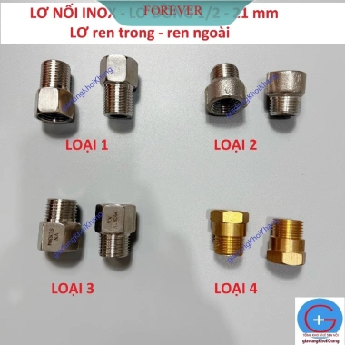 Lơ inox ren 1/2 15mm hàng đẹp, bóng, nối ren trong‑ngoài, giá rẻ 8.000đ