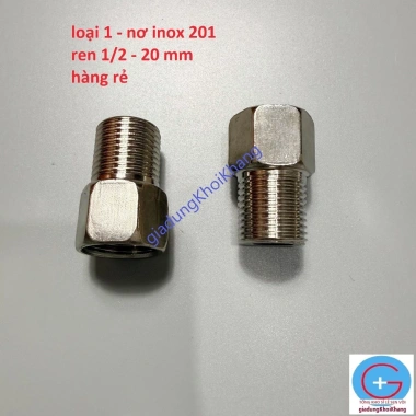 Lơ inox ren 1/2 15mm hàng đẹp, bóng, nối ren trong‑ngoài, giá rẻ 8.000đ