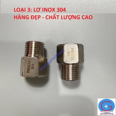 Lơ inox ren 1/2 15mm hàng đẹp, bóng, nối ren trong‑ngoài, giá rẻ 8.000đ