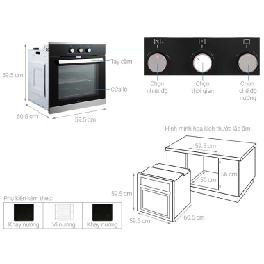 Lò nướng âm tủ Hafele HO-K60B 5L - 8 chức năng, nút vặn nhấn đẩy, cửa kính 3 lớp cách nhiệt, giá 19,45tr 6