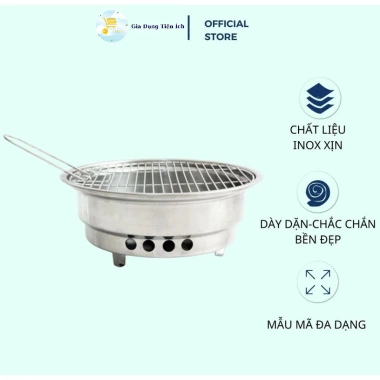 Lò Nướng Tròn Nhỏ Inox Dày Bếp Than và Vỉ Nướng Cao Cấp Giá 198.000₫