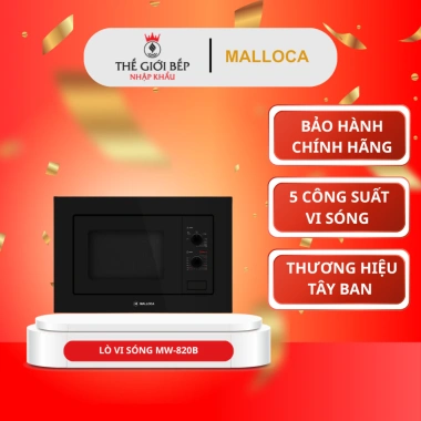 Lò vi sóng âm tủ Malloca MW-820B - Bảo hành 3 năm, núm vặn tiện lợi, 5 mức công suất