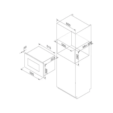 Lò vi sóng âm tủ Malloca MW-820B - Bảo hành 3 năm, núm vặn tiện lợi, 5 mức công suất