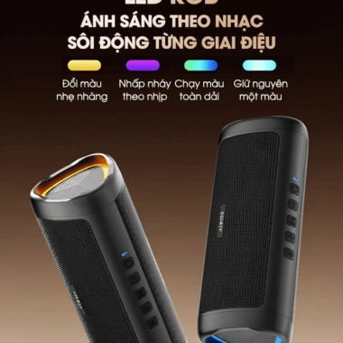Loa Bluetooth 5.3 RB525 10W Bass, LED RGB, Kháng Nước, Thẻ Nhớ + AUX - 349k