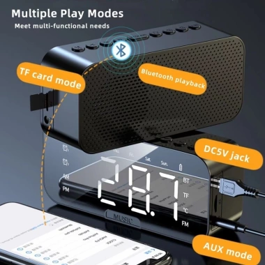 Loa Bluetooth HQAi SK2 LED Gương - Đồng Hồ Báo Thức Hi‑Fi Di Động, Thể Thao, FM, 179.300₫