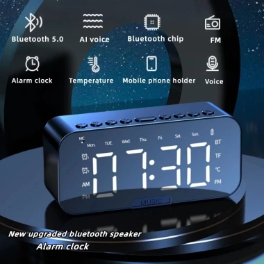 Loa Bluetooth HQAi SK2 LED Gương - Đồng Hồ Báo Thức Hi‑Fi Di Động, Thể Thao, FM, 179.300₫