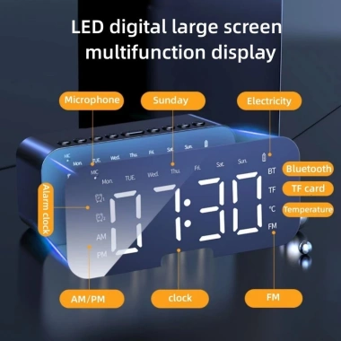 Loa Bluetooth HQAi SK2 LED Gương - Đồng Hồ Báo Thức Hi‑Fi Di Động, Thể Thao, FM, 179.300₫