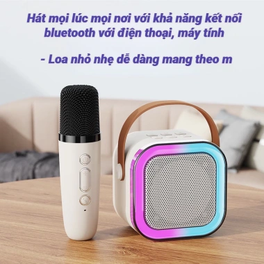 Loa Bluetooth Karaoke Mini K12 10W, mic không dây, đèn lồng thời trang, di động, giá 148.000₫
