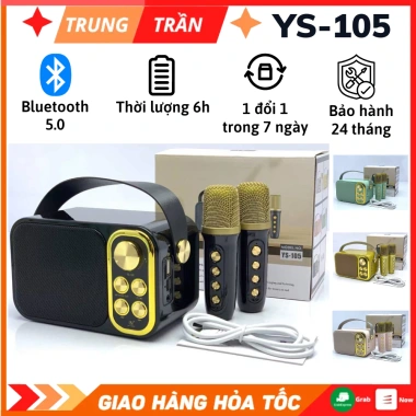Loa Bluetooth Karaoke Mini YS105 10W, tặng 2 mic không dây, đổi giọng, BH 24 tháng-399k
