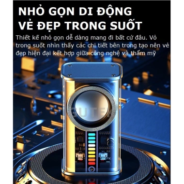 Loa Bluetooth Mini A36S Pin Trâu, Công Suất Lớn, Vỏ Trong Suốt LED RGP Nhấp Nháy TWS 2 Loa