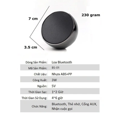Loa Bluetooth Mini BS01 Bọc Thép Cầm Tay, Bass Sâu, Hỗ Trợ Thẻ Nhớ, Cổng 3.5, Mic Đàm Thoại 228.300₫