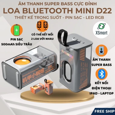 Loa Bluetooth Mini D22 Extra Bass LED Nhạc Đèn, Không Dây, Kết Nối Điện Thoại và Laptop - 149k