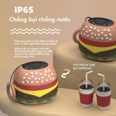 Loa Bluetooth Mini Hamburger Cartoon – Âm thanh không dây, không thấm nước, cắm thẻ, giá 179.000₫