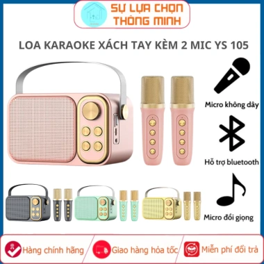 Loa Bluetooth Mini Karaoke YS-105/YS-103 – Bass mạnh, âm thanh siêu hay, thay đổi tone 2 mic – chỉ 405.000₫