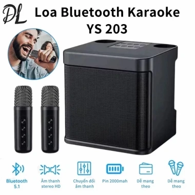 Loa Bluetooth Mini Karaoke YS 203 kèm 2 micro mini không dây, âm thanh cao cấp, giá chỉ 290.000 VND