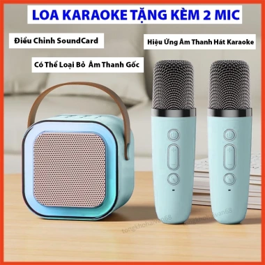 Loa Bluetooth mini kèm 2 mic, âm thanh đỉnh cao, không rè, thiết kế nhỏ gọn, decor bàn xinh, chỉ 106k 4