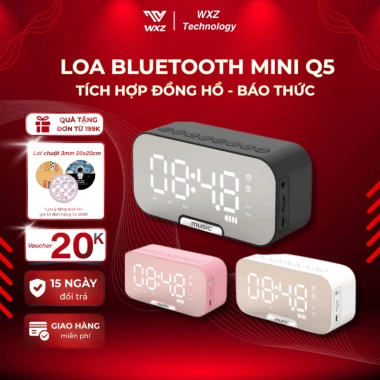 Loa Bluetooth Mini Q5 đồng hồ, màn hình số nét, bass mạnh, âm thanh sống động 156.000₫