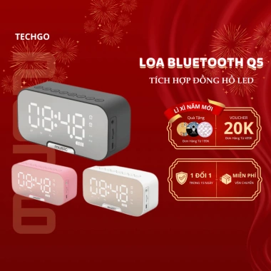 Loa Bluetooth Mini Q5 kèm đồng hồ LED, bass cực mạnh, âm thanh chuẩn - chỉ 149.000₫