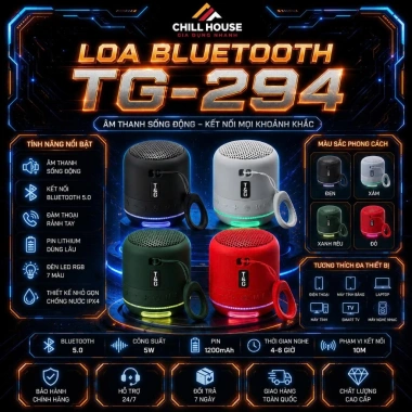 Loa Bluetooth TG294 - Bass mạnh, âm thanh stereo, đèn LED, nhỏ gọn, TF, USB, AUX, kết nối Laptop PC - 215.000₫