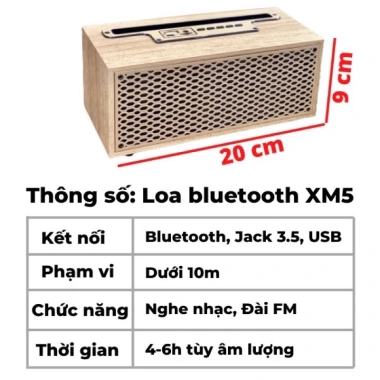 Loa Bluetooth XM5 Mini vỏ gỗ, kèm giá đỡ, âm thanh bass trầm mạnh, pin dung lượng lớn, bảo hành 6 tháng 225.000 VND 7