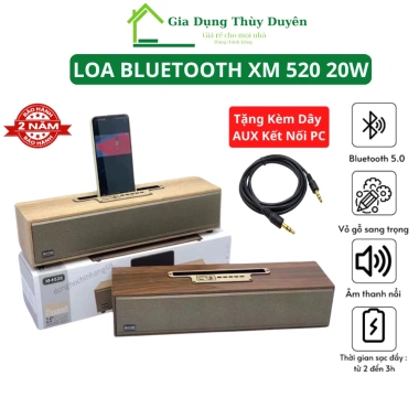 Loa Bluetooth XM520 20W Bass mạnh, siêu trầm, vỏ gỗ thanh, tặng AUX 3.5 - Giá 246.000₫