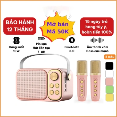 Loa Karaoke Bluetooth 2 Mic không dây, âm vòm, kết nối ĐT/PC/TV - 390.000₫