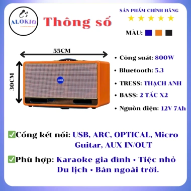 Loa Karaoke Xách Tay ALOKIO V22 800W 2 Bass Thùng Gỗ Bluetooth Tặng 2 Micro UHF Chính Hãng 2