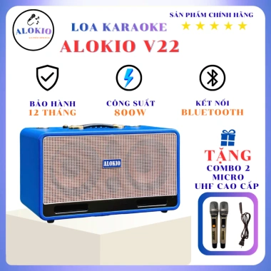 Loa Kéo Bluetooth ALOKIO V22 2 Bass Gỗ - Tặng 2 Micro Karaoke - 3 Màu, 3,5 Triệu