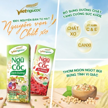 Lốc 4 Hộp Sữa Ngũ Cốc Ăn Kiêng VIỆT NGŨ CỐC Uống Liền - Giảm Cân, Thích Hợp Người Ăn Kiêng, 180ml/Hộp