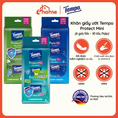 Lốc 6 gói Khăn ướt Mini Tempo Protect Đức - Diệt khuẩn 99% Ngăn ngừa vi khuẩn, Giá chỉ 57.340₫ 2