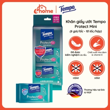 Lốc 6 gói Khăn ướt Mini Tempo Protect Đức - Diệt khuẩn 99% Ngăn ngừa vi khuẩn, Giá chỉ 57.340₫ 10