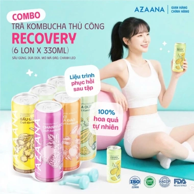 Lốc 6 lon Kombucha Azaana Mix Vị 330ml - Trà lên men tự nhiên, giảm giá 196.800đ