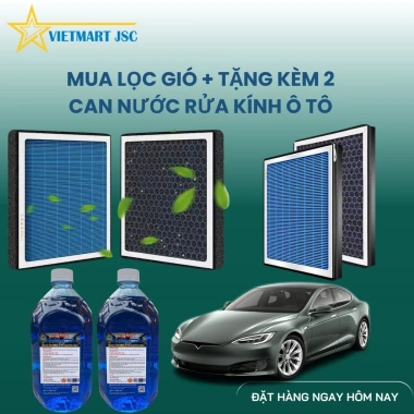 Lọc Gió Ô Tô HEPA Khử Mùi Than Hoạt Tính + 2 Thùng Nước Rửa Kính 4L - Giá ưu đãi 184.100 VND
