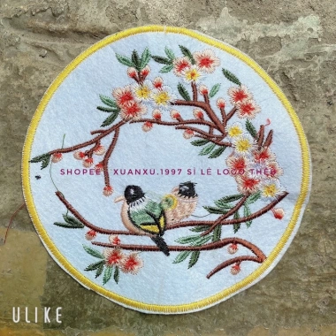 Logo thêu tròn hoa chim 16cm mẫu mới - Giá chỉ 14.900đ, thêu tinh tế, bền màu 2