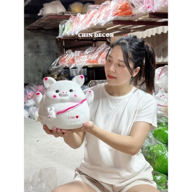 Lợn Đất Túi Thỏ Size To - Heo Đất Trang Trí Nhỏ Gọn, Giá Ưu Đãi 99.000 VNĐ | Chin Decor VN 2