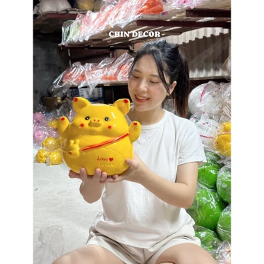 Lợn Đất Túi Thỏ Size To - Heo Đất Trang Trí Nhỏ Gọn, Giá Ưu Đãi 99.000 VNĐ | Chin Decor VN 3