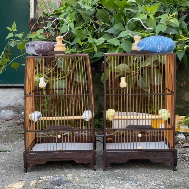 Lồng chim hút mật gỗ mun đuôi công 23x42cm - Giá rẻ, tặng phụ kiện Kabosa