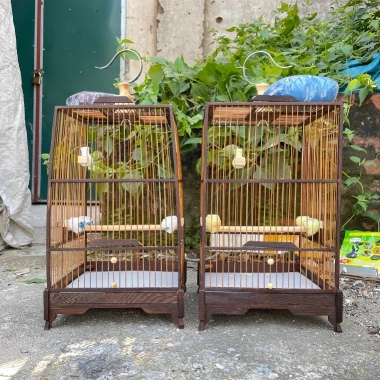 Lồng chim hút mật gỗ mun đuôi công 23x42cm - Giá rẻ, tặng phụ kiện Kabosa