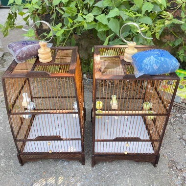 Lồng chim hút mật gỗ mun đuôi công 23x42cm - Giá rẻ, tặng phụ kiện Kabosa