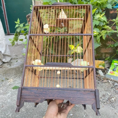Lồng chim hút mật gỗ mun đuôi công 23x42cm - Giá rẻ, tặng phụ kiện Kabosa