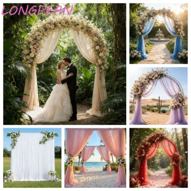 LONGPEAN Phông nền vải tuyn 300x160cm Bỏ túi không nhăn, tái sử dụng, Trang trí tiệc cưới sinh nhật