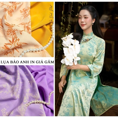 Lụa Bảo Anh In Hoa Văn Giả Gấm - Co giãn, mềm mịn, mát rũ, thấm mồ hôi, 142.5k