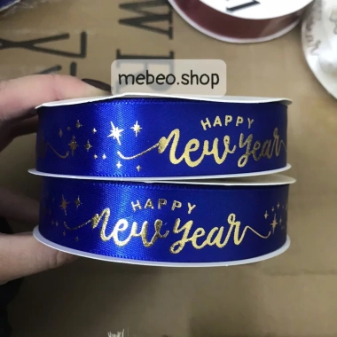 Lụa chữ vàng nổi Happy New Year 2,5cm - Giỏ quà Tết, lẵng quả, giá chỉ 14.000đ 5