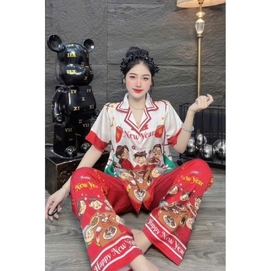 Lụa Latin 40-75kg Đồ bộ Tết Gia đình New Year - Màu Trắng Đỏ, Giảm giá 165k 2