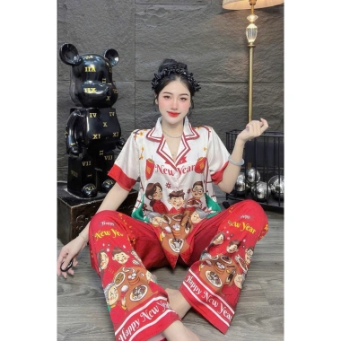 Lụa Latin 40-75kg Đồ bộ Tết Gia đình New Year - Màu Trắng Đỏ, Giảm giá 165k 3