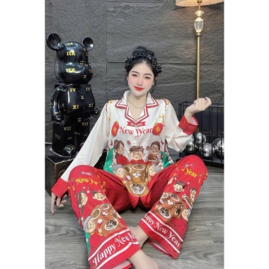 Lụa Latin 40-75kg Đồ bộ Tết Gia đình New Year - Màu Trắng Đỏ, Giảm giá 165k 4