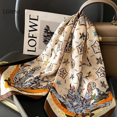 Luimo 70cm Houndstooth Khăn Vuông Nữ Lụa Cơ Đốc Nhân Chữ Cái Thời Trang Đa Năng 4